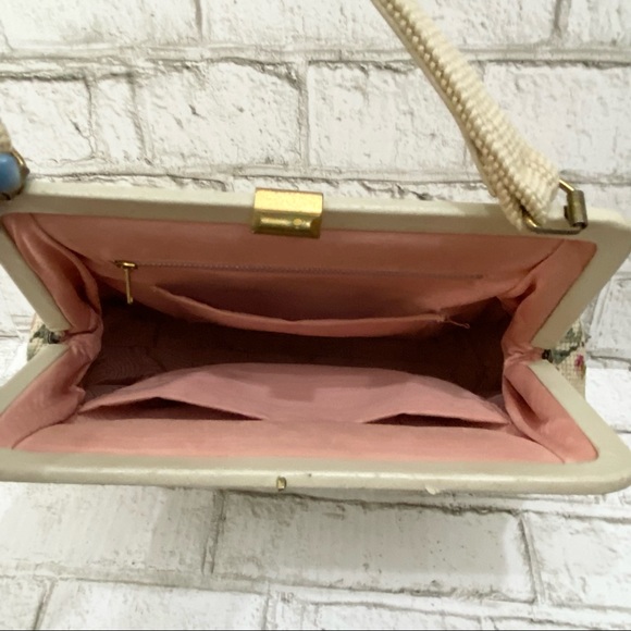 Vintage Beige Floral Needlepoint Clutch Handbag - Picture 10 of 16